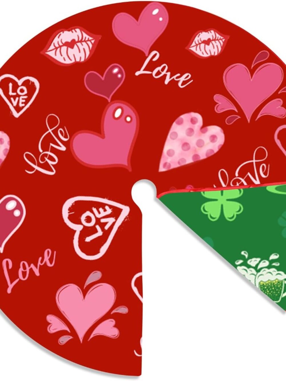 15 Inch Mini Valentine's Day Tree Skirt Love Heart Clover Double Sided Print Mat